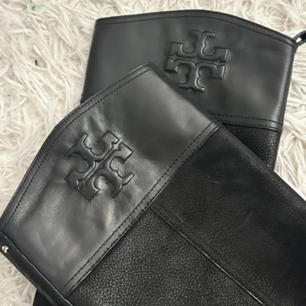 Tory Burch Pebbled 2 Tone Leather Black Riding Boots (EUC) Sz 8